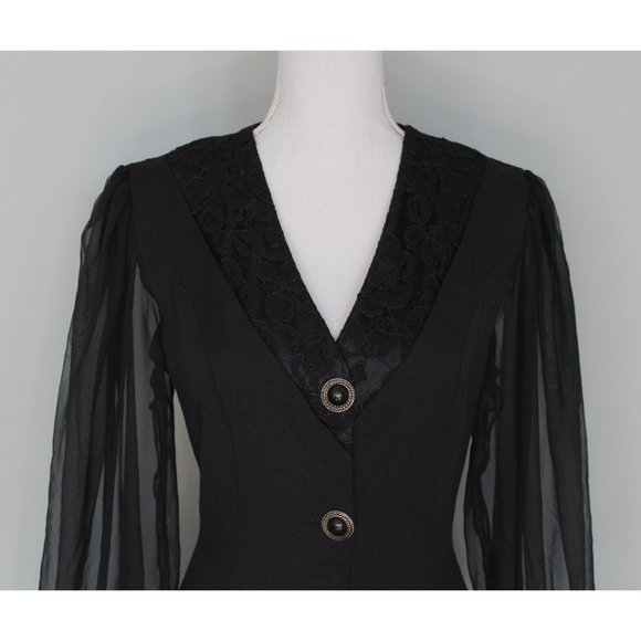 Vintage Gothic Vibes Black RIVIERA Button Dress, Size Small 4 - Picture 2 of 12
